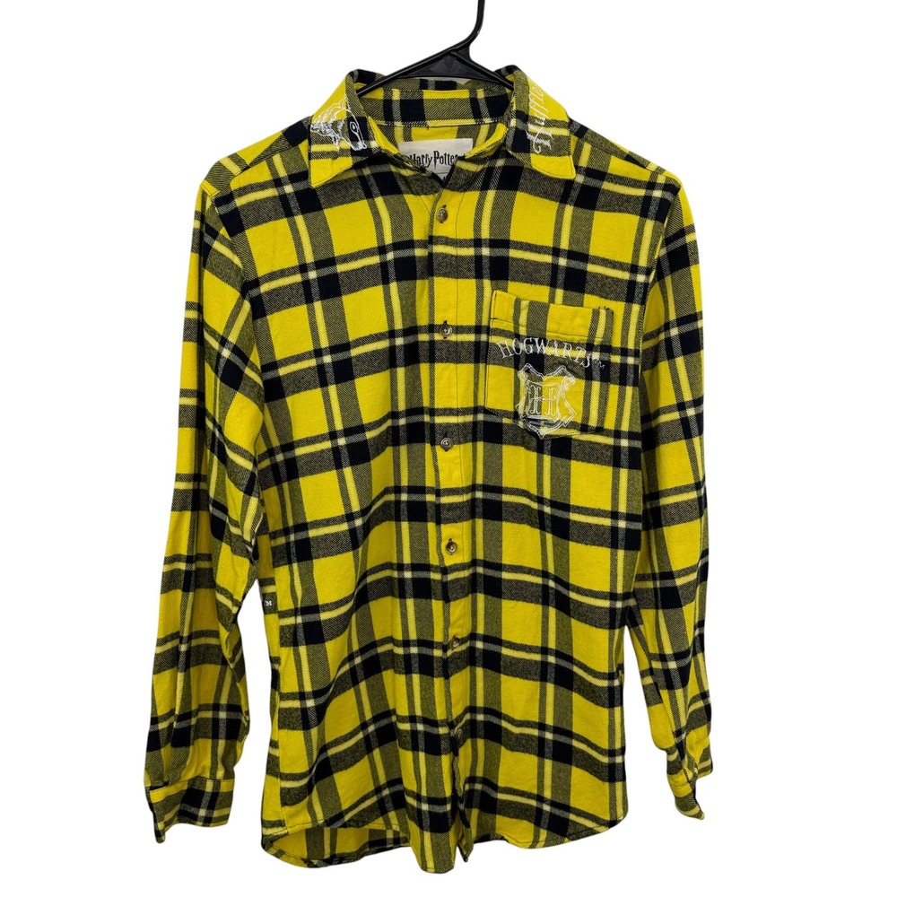 Cakeworthy Harry Potter Hufflepuff Shirt Mens Small Yellow Flannel Plaid